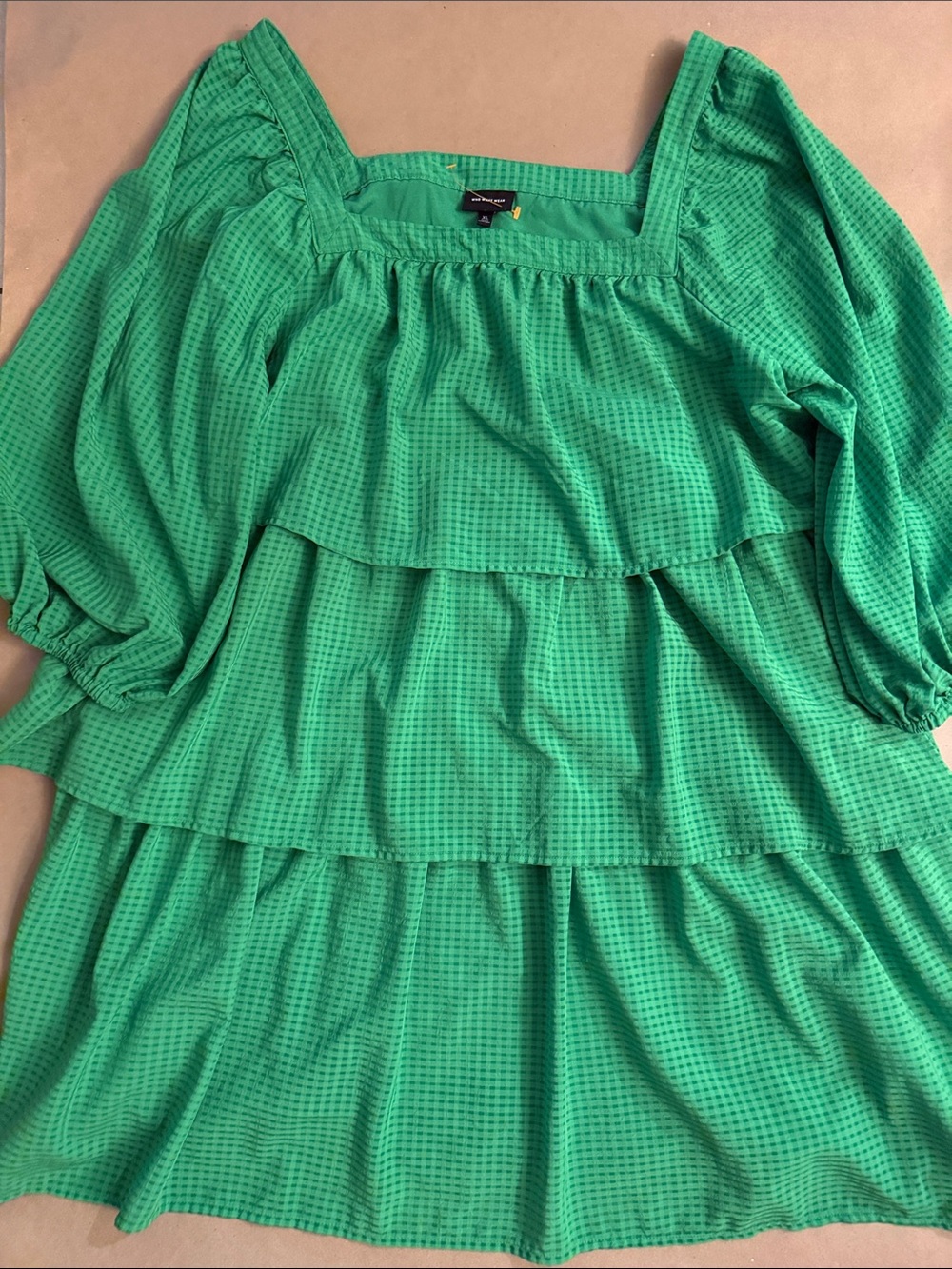 Green Tiered Square-Neck Women’s Dress